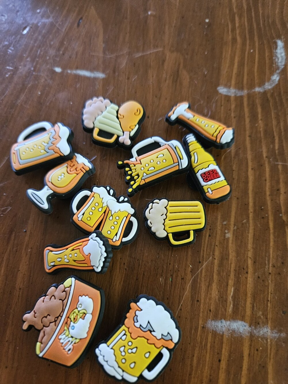 11 Yellow Beer Mug & Bottle Party Shoe Charms - Pack of Assorted Beer Icons